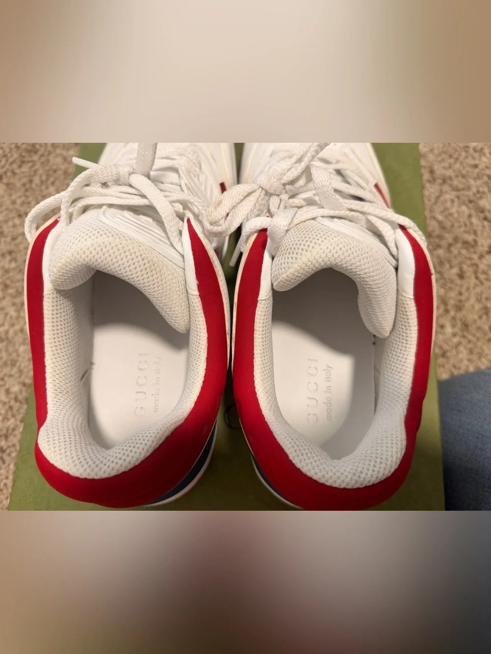 Gucci White and Red Leather Low-Top Sneakers